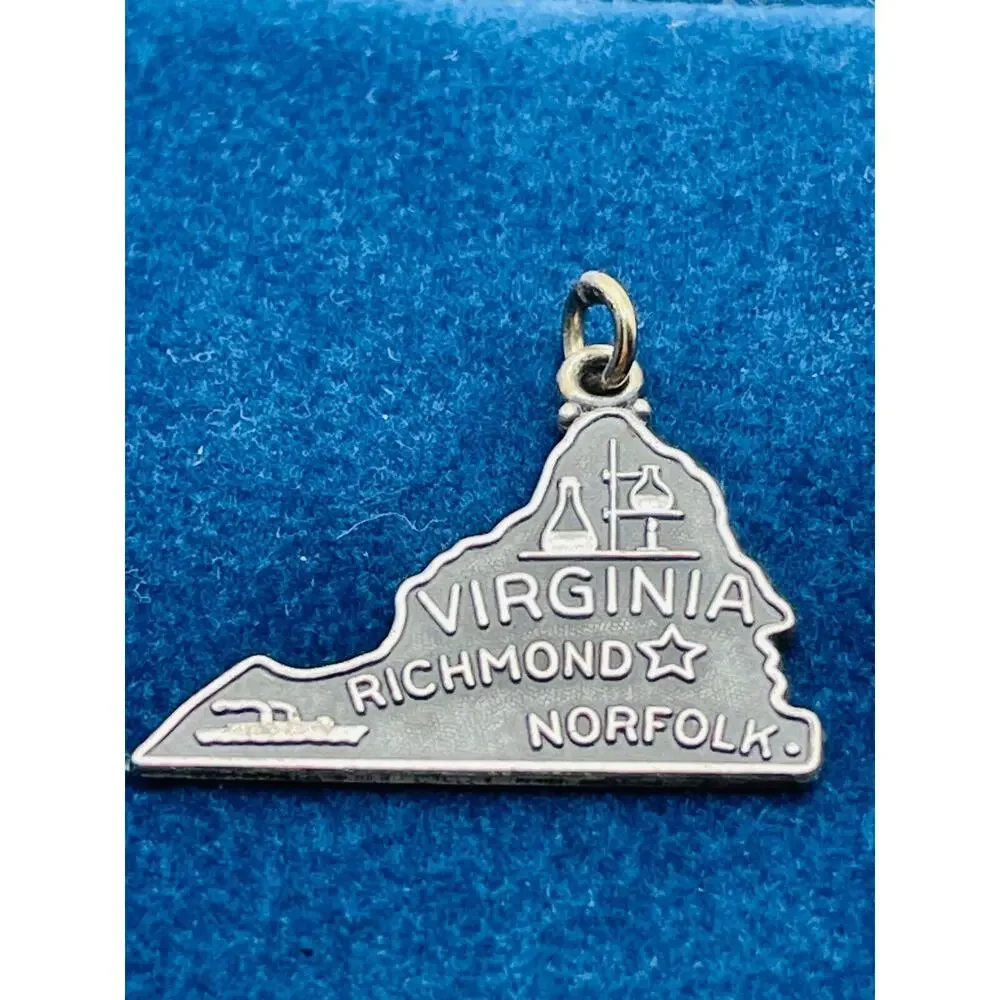 Vintage Sterling Silver Virginia State Map Charm JMF STG Richmond Norfolk VA